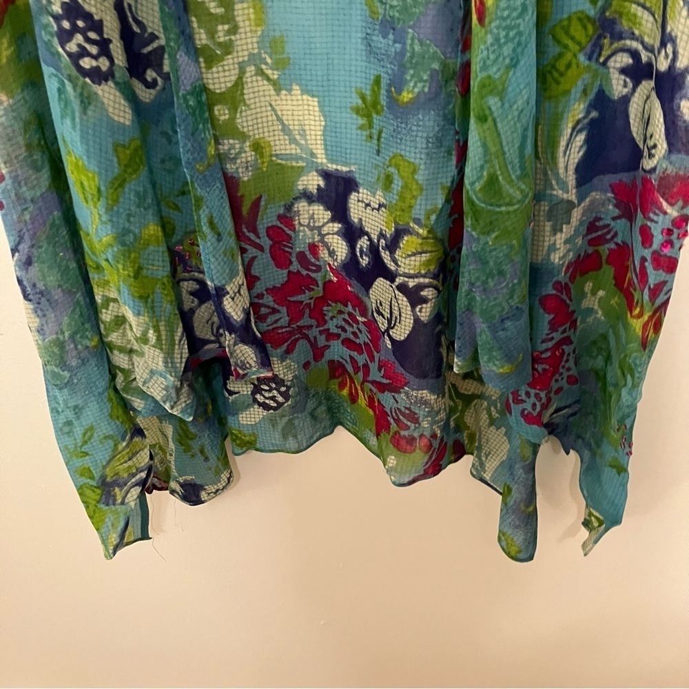 Ulla Popken 2 Piece Sheer Floral Duster Teal A-line Tank Rayon Dress 16/18 - Picture 8 of 12